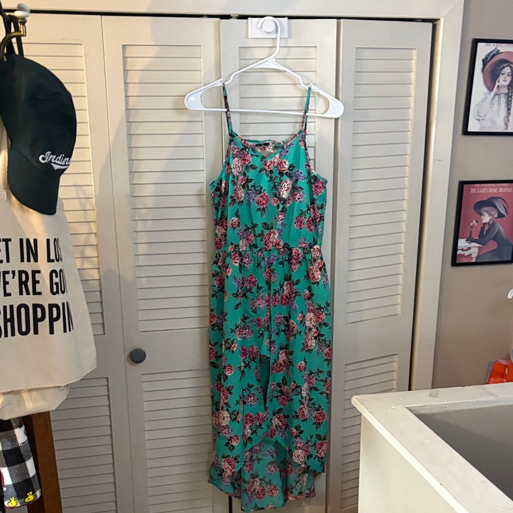 Floral Print Green Kids Dress